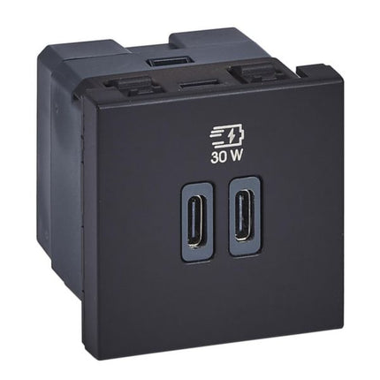 077633LLegrandشاحن Mosaic بمنفذ USB 2 وحدة 30W من نوع C مع Power Delivery أسود