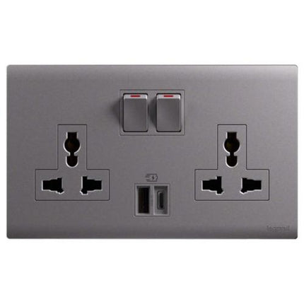 MEC33082SLLegrandمقبس أوبريا ثنائي 16A متعدد المعايير مع USB Type A+C 15W فضي داكن