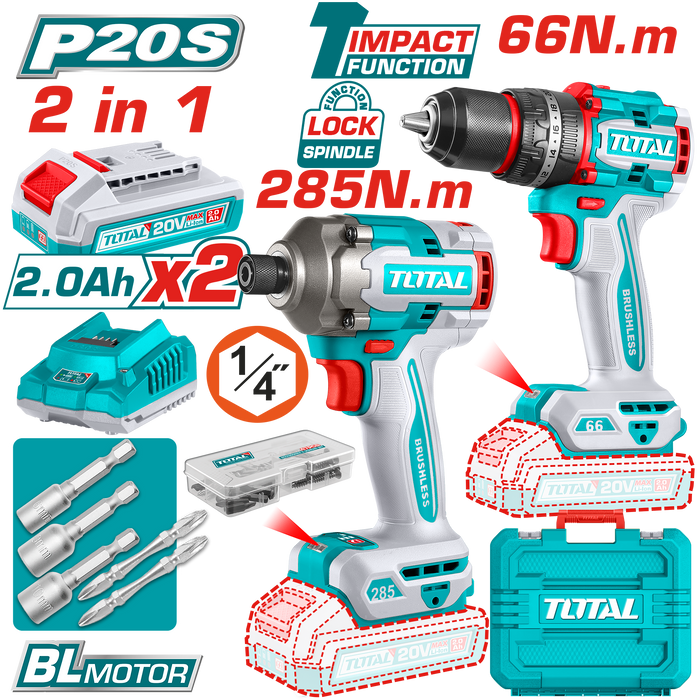 Shop TOTAL 20V Brushless Cordless total Drill Kit Toolmart