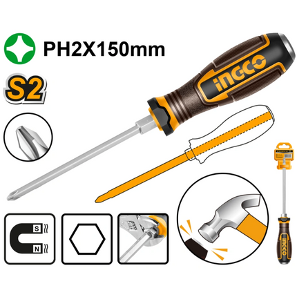 HGTPH2150INGCOمفك براغي فيليبس إينجكو PH2 150 مم من الفولاذ S2