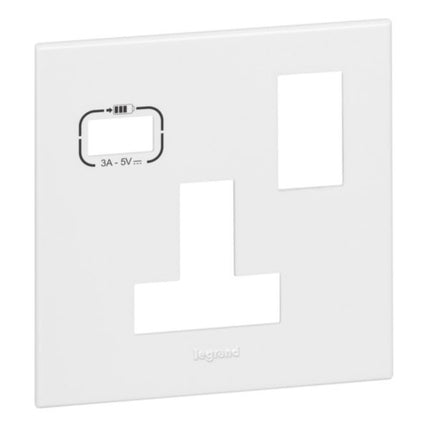 575111ALegrandلوحة Legrand بمقبس واحد BS 13A مع مفتاح وUSB أبيض