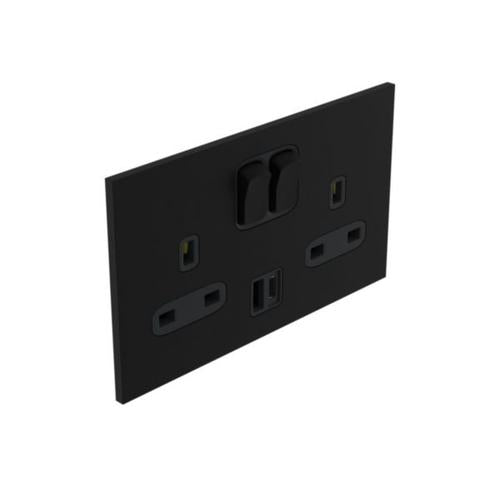 AR-68426Legrandمنفذ Art d'Arnould مزدوج BS 13A مع مفتاح USB A+C أسود مات