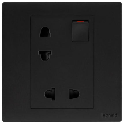 MEC32048BLLegrandمقبس أوبريا أحادي الفتحة يورو-أمريكي 16 أمبير ثنائي القطب مع مفتاح باللون الأسود المط