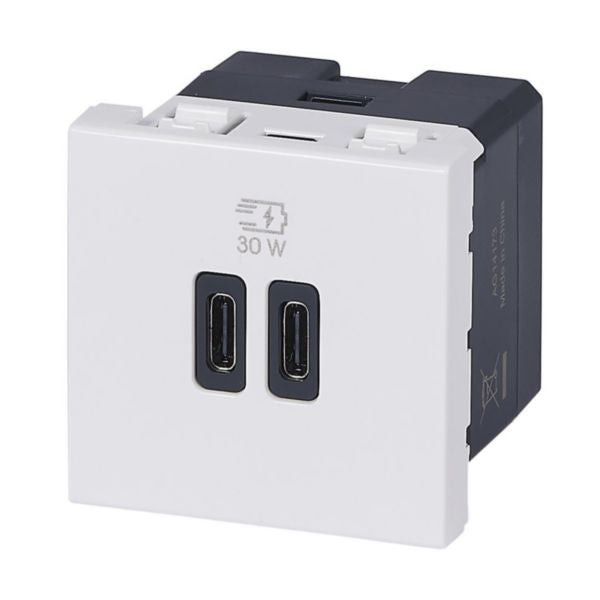 077631LLegrandشاحن موزايك USB 2 وحدة 30 واط نوع C توصيل الطاقة أبيض