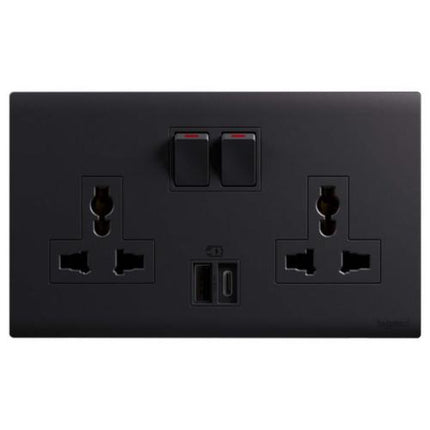 MEC33082BLLegrandمقبس أوبريا ثنائي المجموعة 16A متعدد المعايير مع USB من النوع A+C 15W أسود مات