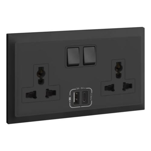 617755Legrandبيلانكو إس - مقبس متعدد المعايير ثنائي الاتجاه مع USB نوع A+C أنثراسايت