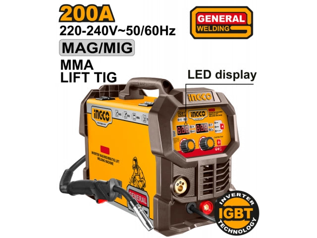 ING-MGT20058INGCOلحام إنجكو 200 أمبير إنفرتر MAG/MIG/MMA/TIG 220 فولت