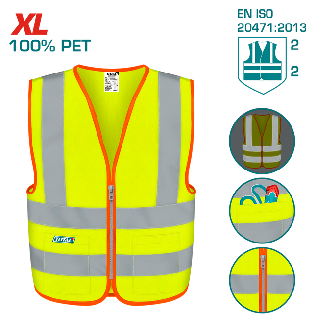 TSP63XLTotal Toolsسترة السلامة العاكسة الصفراء TOTAL XL TSP63XL