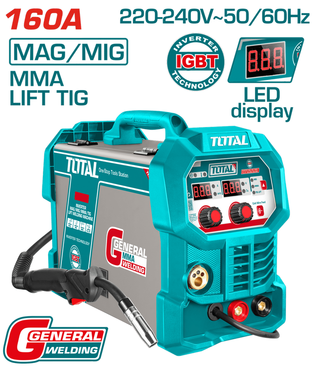 TMGT16058Total Toolsماكينة اللحام TOTAL متعددة الوظائف 160A مع وحدة تغذية السلك