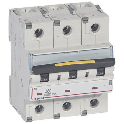 409506Legrandقاطع دائرة Legrand DX3 ثلاثي الأقطاب 80A منحنى D 10kA