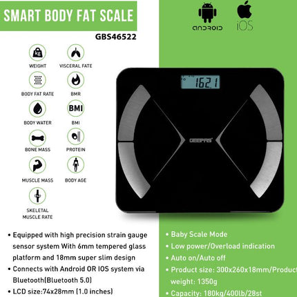 Geepas Smart Body Fat Scale | GBS46522 , 6294015531619