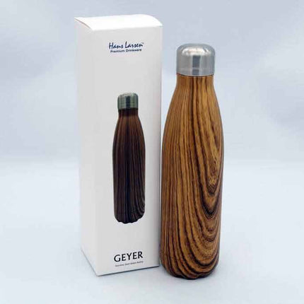 DWHL 408Toolmart GiftsGEYER - Hans Larsen Stainless Steel Water Bottle with Wood Print - Brown