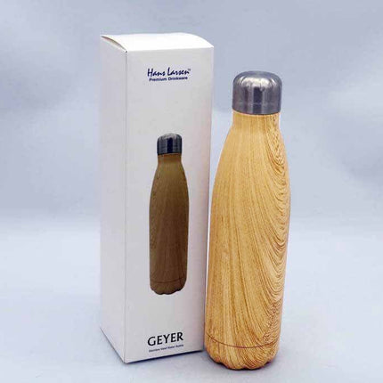 DWHL 409Toolmart GiftsGEYER - Hans Larsen Stainless Steel Water Bottle with Wood Print - Yellow