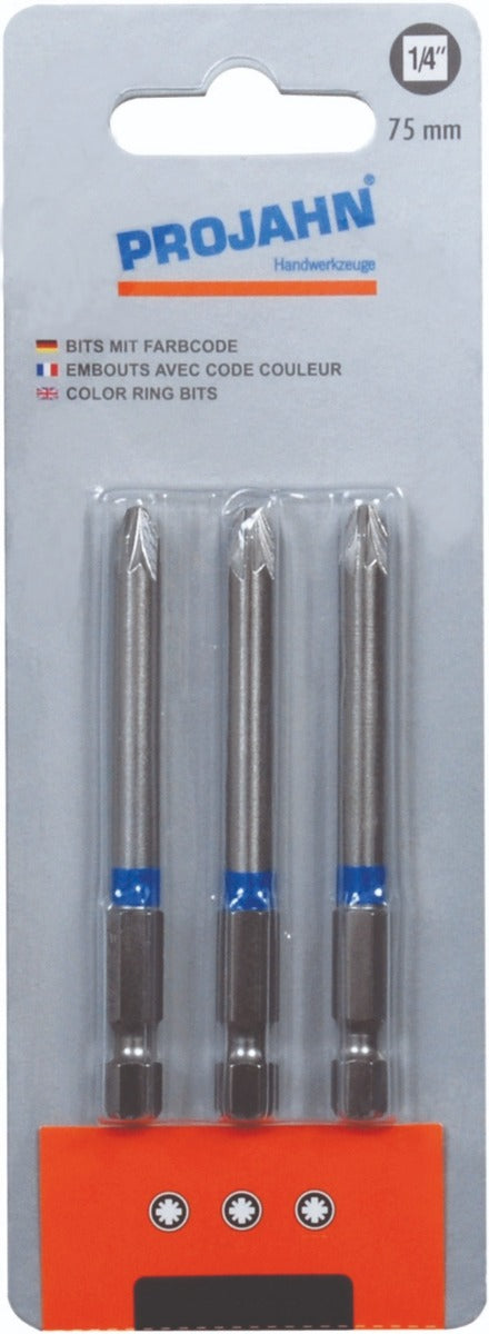 ‎1/4 pozidriv color bit no.2  75 mm 3pcs | Drill bits & Chisels | Toolmart