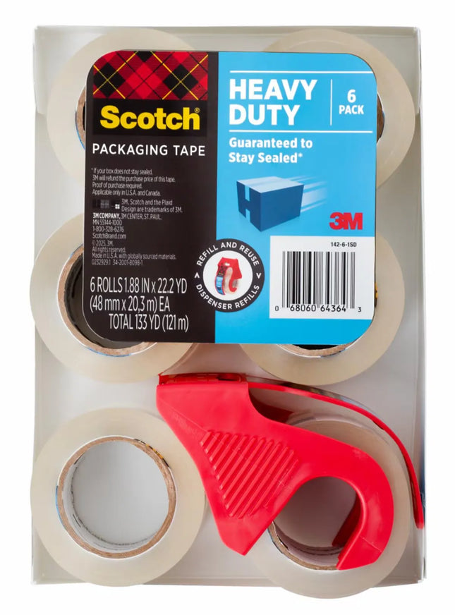 3M Scotch Heavy Duty Package Tape with Dispenser and Refill Rolls