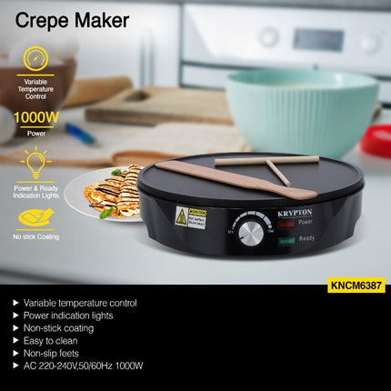 Krypton KNCM6387 Electric Crepe Maker | 1000W Non-Stick Surface , 6294015635058