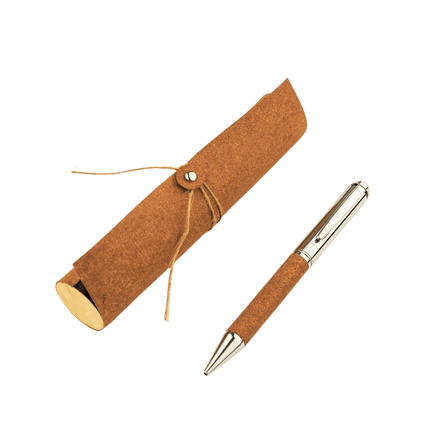 WIEN 5111Toolmart GiftsKORU - eco - neutral Metal Pen with Recycled Leather Barrel - Brown