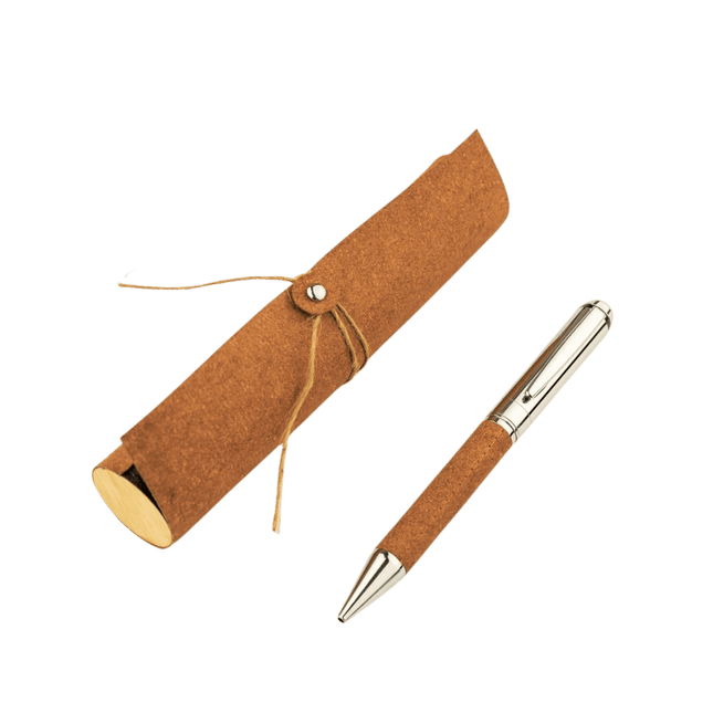 WIEN 5111Toolmart GiftsKORU - eco - neutral Metal Pen with Recycled Leather Barrel - Brown