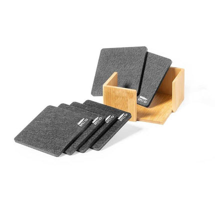 CSEN 9112Toolmart GiftsLAAX - eco - neutral RPET Set of 6 Felt Coasters with Bamboo Stand