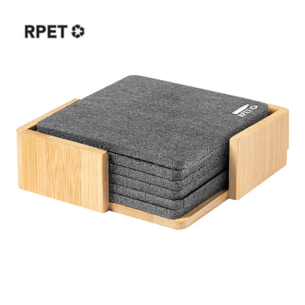 CSEN 9112Toolmart GiftsLAAX - eco - neutral RPET Set of 6 Felt Coasters with Bamboo Stand