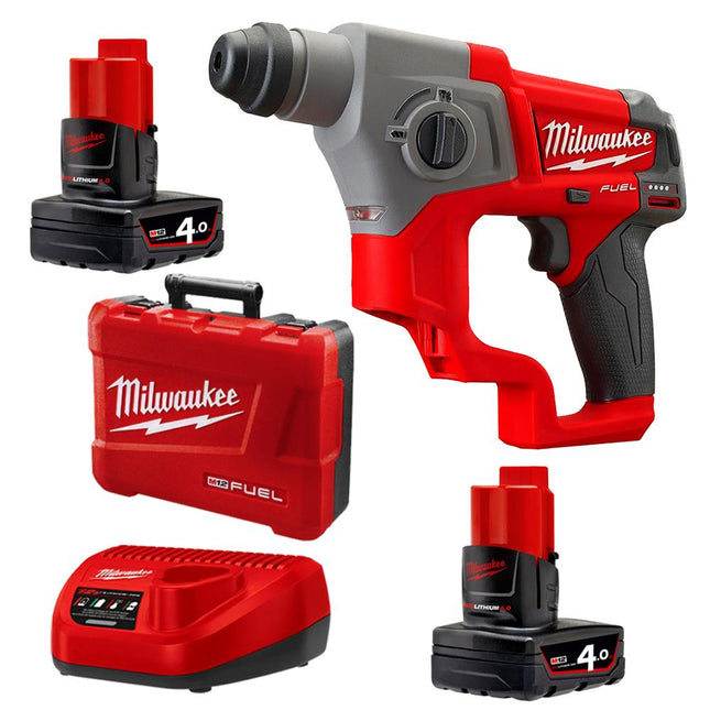 M12CH-402C, 4933441475, Milwaukee M12CH-402C 12V 4.0Ah Fuel Li-Ion Cordless 16mm SDS Plus Rotary Hammer Combo Kit