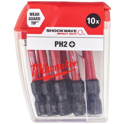 4932472048MilwaukeeMILWAUKEE 10 PIECE SHOCKWAVE IMPACT DUTY PH2 X 50MM SCREWDRIVING BIT SET