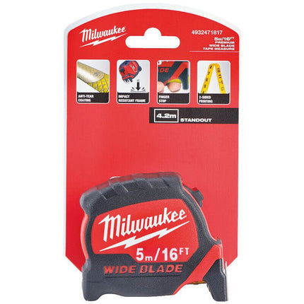 4932471817MilwaukeeMilwaukee 4932471817 Premium Wide Blade Tape Measure: Durable, Easy - to - Read, 5m/16ft Length