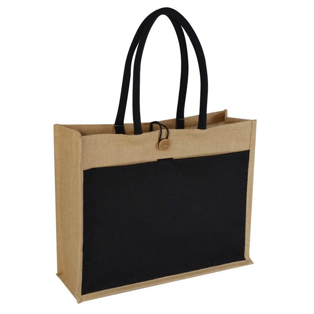 JTEN 433Toolmart GiftsMONCLOVA - Jute Bag with Canvas Pocket - Black