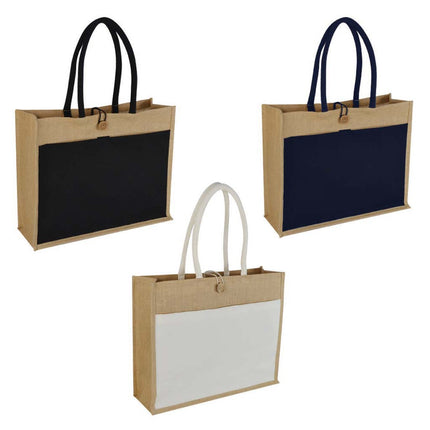 JTEN 434Toolmart GiftsMONCLOVA - Jute Bag with Canvas Pocket - Blue