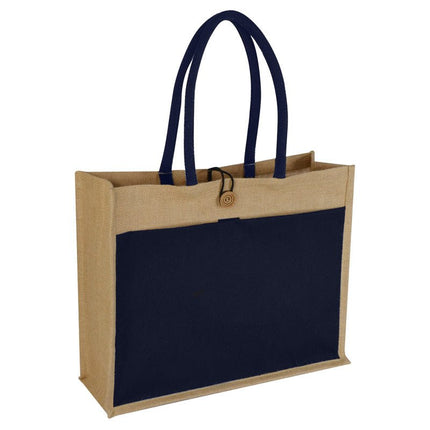 JTEN 434Toolmart GiftsMONCLOVA - Jute Bag with Canvas Pocket - Blue