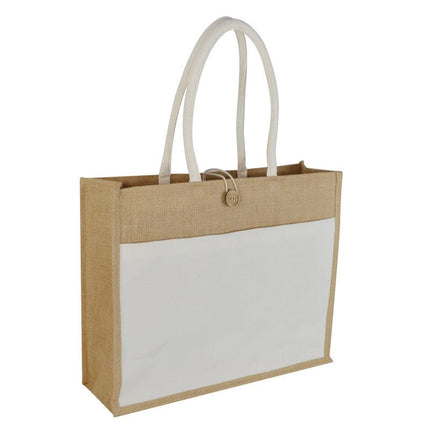 JTEN 432Toolmart GiftsMONCLOVA - Jute Bag with Canvas Pocket - Natural