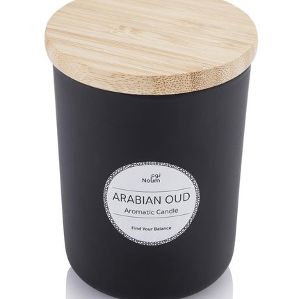 SCEN 9101Toolmart GiftsNOUM - Arabic Oudh Scented Glass Candle with Bamboo Lid - Black