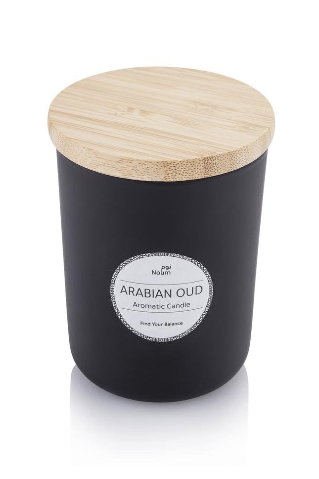 SCEN 9101Toolmart GiftsNOUM - Arabic Oudh Scented Glass Candle with Bamboo Lid - Black