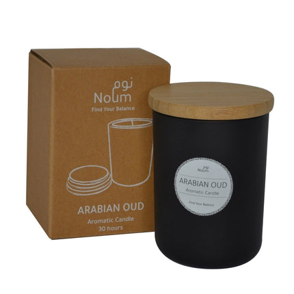 SCEN 9101Toolmart GiftsNOUM - Arabic Oudh Scented Glass Candle with Bamboo Lid - Black