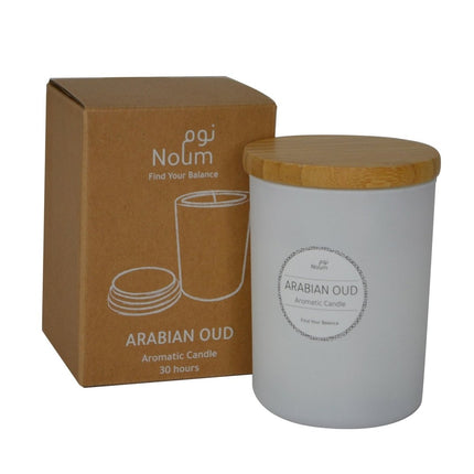 SCEN 9102Toolmart GiftsNOUM - Arabic Oudh Scented Glass Candle with Bamboo Lid - White