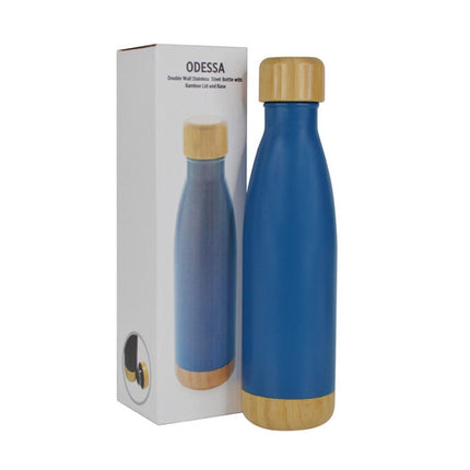 DWGL 3133Toolmart GiftsODESSA - Giftology Double Wall Stainless Bottle with Bamboo Lid and Base - Blue