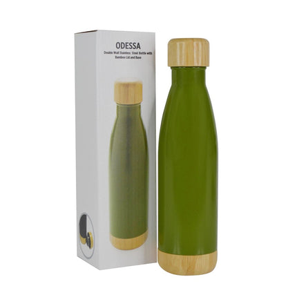 DWGL 3134Toolmart GiftsODESSA - Giftology Double Wall Stainless Bottle with Bamboo Lid and Base - Green