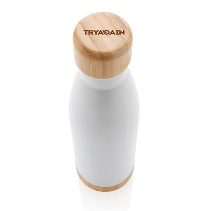 DWGL 3132Toolmart GiftsODESSA - Giftology Double Wall Stainless Bottle with Bamboo Lid and Base - White