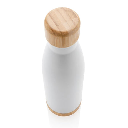 DWGL 3132Toolmart GiftsODESSA - Giftology Double Wall Stainless Bottle with Bamboo Lid and Base - White