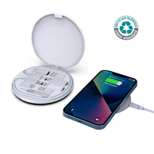 ITWC 1170Toolmart GiftsOSLO - @memorii Recycled 15W Wireless Charger Multi - Cable Set - White