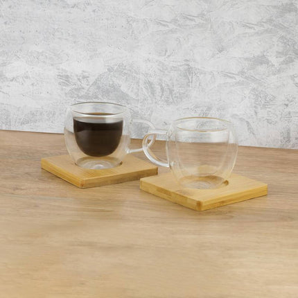 DWEN 3141Toolmart GiftsPAMA - Set of 2 Espresso Cup with Bamboo Coaster