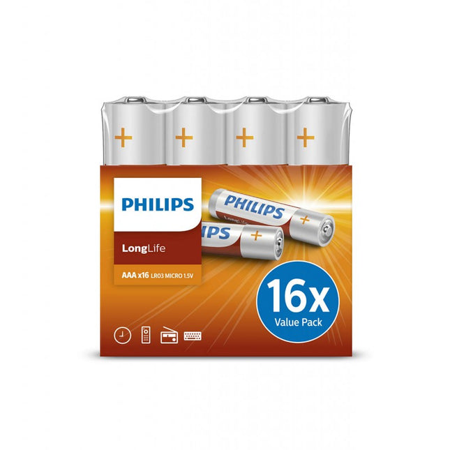 Philips LongLife Zinc Carbon Batteries AAA 16 pcs/pack | Toolmart