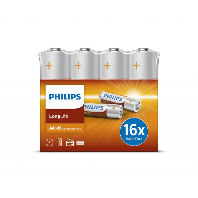 Philips LongLife Zinc Carbon Batteries AA 16 pcs/pack | Toolmart