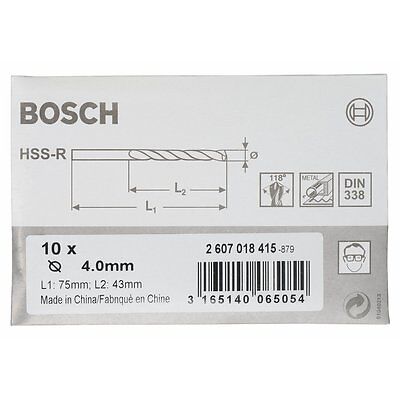 Bosch HSS-R Metal Drill Bit Set 4x43mm 10 Pcs , 2607018415