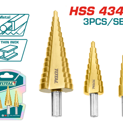 Total Tools 3-Piece Step Drill Bit Set Pyramid Up to 32mm TAC80401
