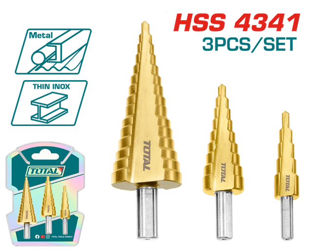 Total Tools 3-Piece Step Drill Bit Set Pyramid Up to 32mm TAC80401