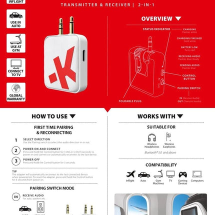 ITSK 1191Toolmart GiftsSKROSS - Wireless Audio Adapter - White