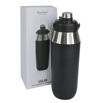 DWHL 3105Toolmart GiftsUSLAR - Hans Larsen Vacuum Bottle with Solid Handle and Dual Lid - 1L - Black