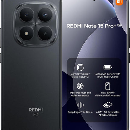 REDMI Note 15 Pro Plus 5G Smartphone | Black | 12GB RAM | 512GB Storage
